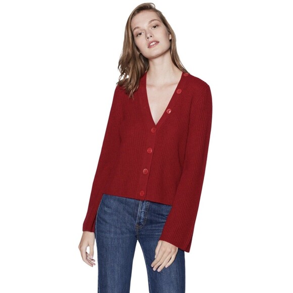 Equipment Femme Paz 100% Cashmere V Neck Ribbed Cardigan Sweater Red Small - Picture 5 of 10